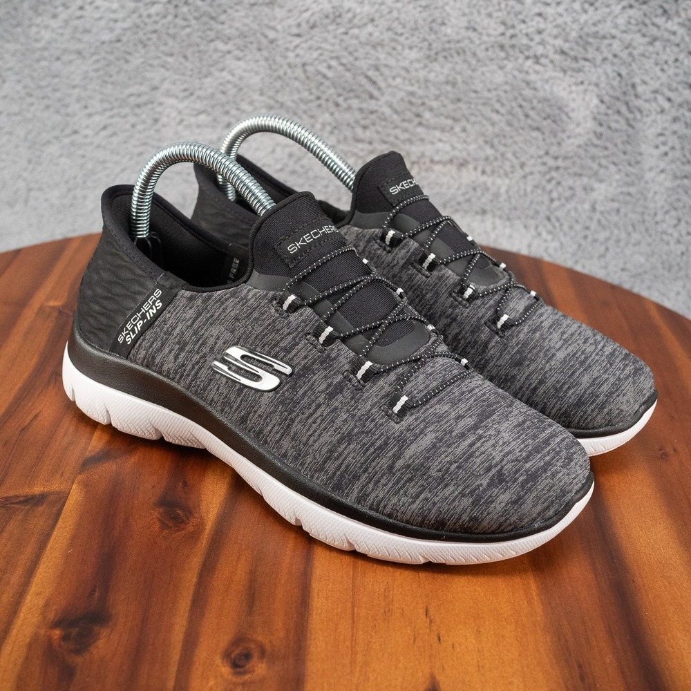 Skechers Slip-ins Summits Bungee Shoes Dazzling Haze Black White Womens Sz 7